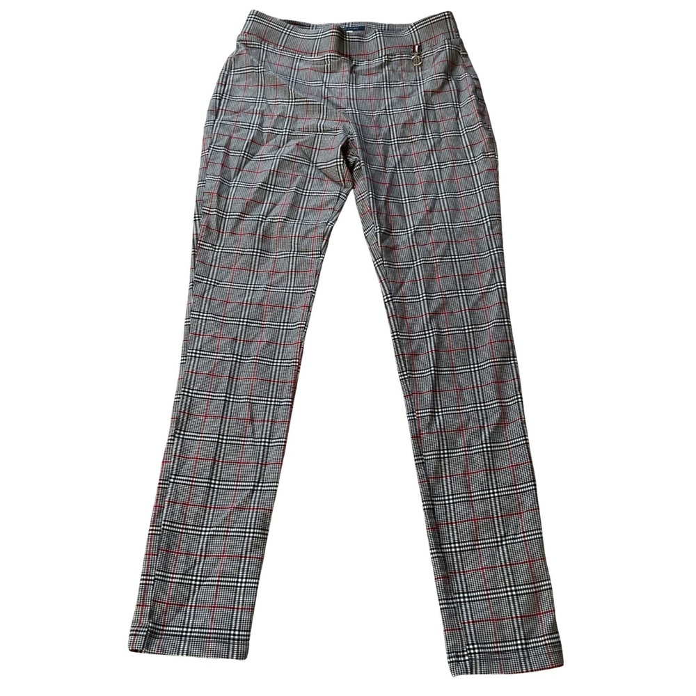 Tommy Hilfiger Womens Plaid Pull On Dress Pants Red Black White Slim Leg Size 4
